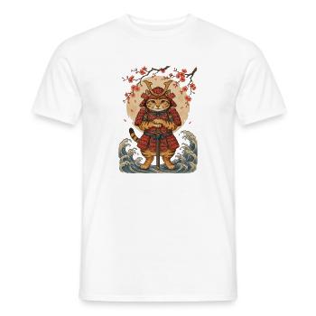 Samurai Katze mit Katana vor roter Sonne - Männer T-Shirt - Weiß - Vorne - AI Model Male 178 dark (178cm)