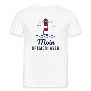 Moin Bremerhaven – Leuchtturm Nordsee Motiv - Männer T-Shirt - Weiß - Vorne - AI Model Male 178 dark (178cm)