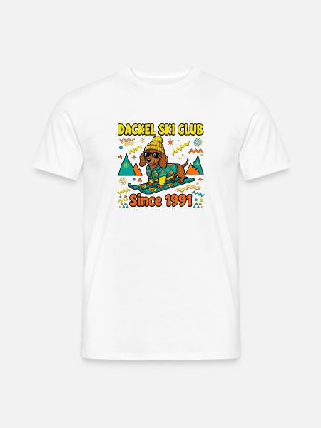 Dackel Ski Club Since 1991 Retro Shirt - Männer T-Shirt - Weiß