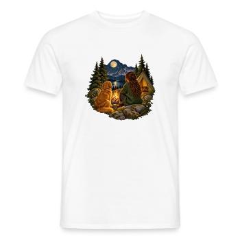 Frau und Hund am Lagerfeuer Camping - Männer T-Shirt - Weiß - Vorne - AI Model Male 178 dark (178cm)