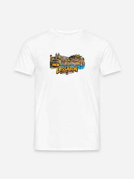 Lissabon Farbscape Tram Hafen - Männer T-Shirt - Weiß