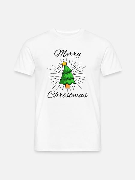 Merry Christmas - Tannenbaum mit Stern, Strahlen - Männer T-Shirt - Weiß