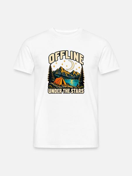 Offline unter den Sternen: Retro-Camping - Männer T-Shirt - Weiß