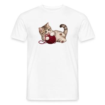 Katze mit Wollknäuel – Geschenk für Katzenfans - Männer T-Shirt - Weiß - Vorne - AI Model Male 178 dark (178cm)