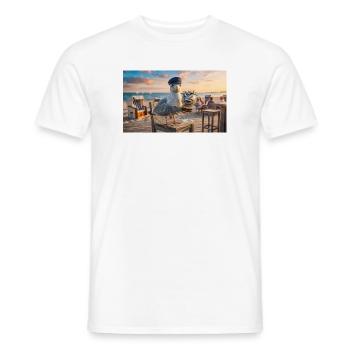 Seagull genießt Sprats in der Coastal Bar - Männer T-Shirt - Weiß - Vorne - AI Model Male 178 dark (178cm)