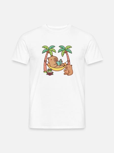 Niedliche Kapybara-Lesebücher Hängematte Tropenkunst - Männer T-Shirt - Weiß