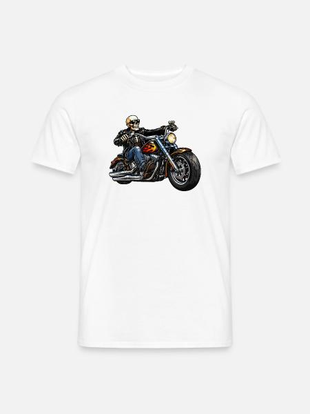Skelett Biker auf Feuerflammen Motorrad - Männer T-Shirt - Weiß