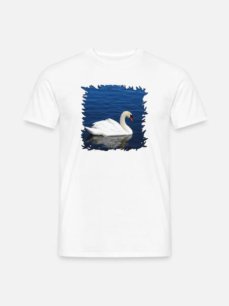 Schwan auf blauem Wasser - Männer T-Shirt - Weiß
