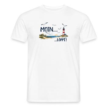 Moin Löppt! Norddeutscher Humor mit Leuchtturm pur - Männer T-Shirt - Weiß - Vorne - AI Model Male 178 dark (178cm)