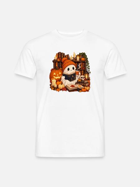 Gemütlicher Halloween-Bibliotheksgeist - Männer T-Shirt - Weiß