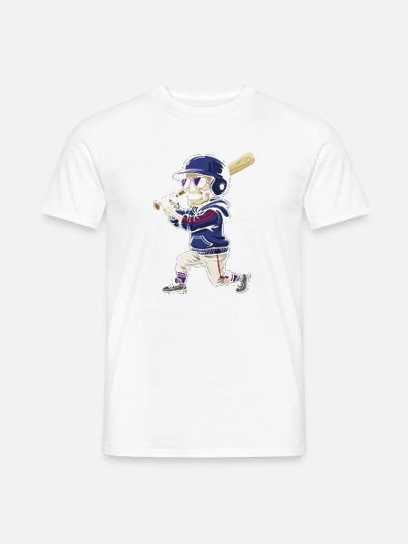 Skelett-Baseballspieler-Cartoon-Stil - Männer T-Shirt - Weiß