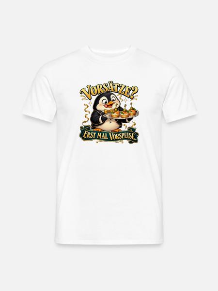 Pinguin mit Vorspeise - Männer T-Shirt - Weiß