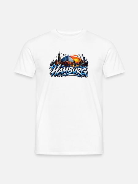 Hamburg Graffiti Hafen Skyline - Männer T-Shirt - Weiß