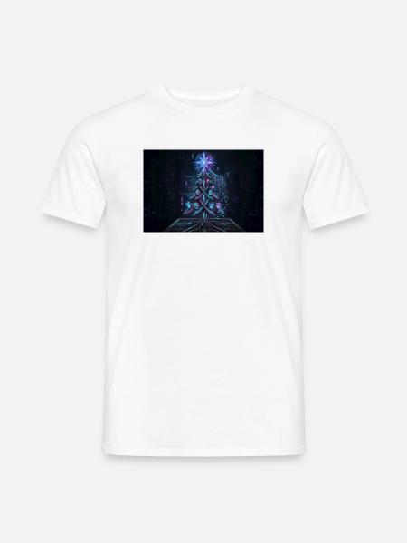 Cyber Weihnachtsbaum – Glitched Tannenbaum Neon B - Männer T-Shirt - Weiß