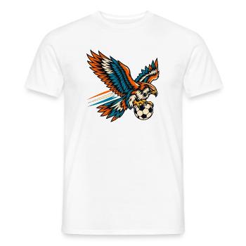 Falke mit Fußball in dynamischem Flug - Männer T-Shirt - Weiß - Vorne - AI Model Male 178 dark (178cm)