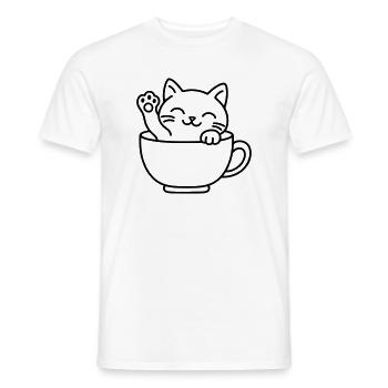 Süße Katze in Teetasse – Kawaii-Katzenliebhaber-Geschenk - Männer T-Shirt - Weiß - Vorne - AI Model Male 178 dark (178cm)