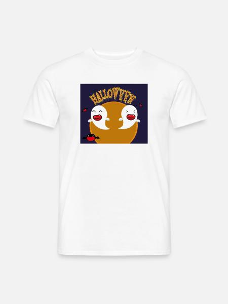 Halloween Geister Duo auf Oranger Kreis - Männer T-Shirt - Weiß