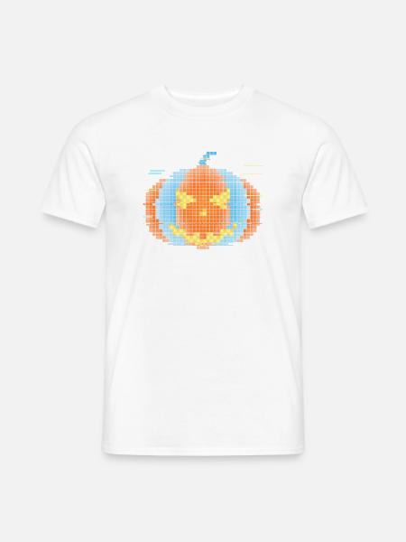 Pixel Kürbis – Cyber Glitch Halloween - Männer T-Shirt - Weiß