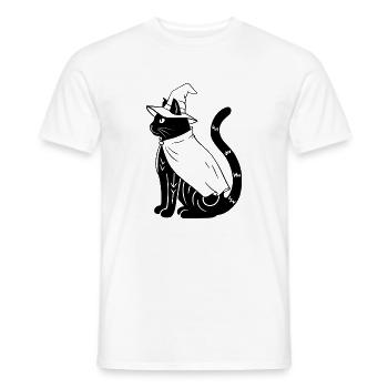 Magische Halloween Katze als Hexe - Ohne Sterne - Männer T-Shirt - Weiß - Vorne - AI Model Male 178 dark (178cm)
