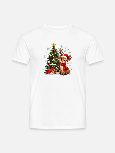 Winterwald Rentier am Weihnachtsbaum - Männer T-Shirt - Weiß