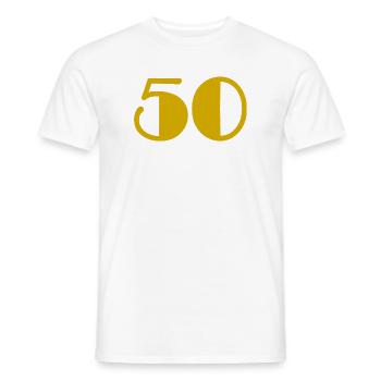 50. 50 YEARS. 50th ANNIVERSARY. BIRTHDAY 50 YEARS. - Men's T-Shirt - white - Front - AI Model Male 178 dark (178cm)