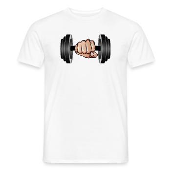 Dumbbell in hand - lifting weight for bodybuilders - Men's T-Shirt - white - Front - AI Model Male 178 dark (178cm)