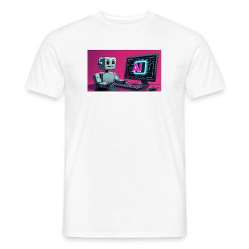 Futuristic AI Robot and Tech Screen - Men's T-Shirt - white - Front - AI Model Male 178 dark (178cm)