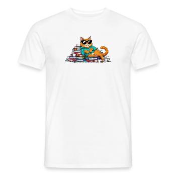 Casual bookworm cat with sunglasses - Men's T-Shirt - white - Front - AI Model Male 178 dark (178cm)