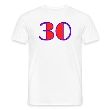 30. 30 YEARS. 30th ANNIVERSARY. 30 YEARS ANNIVERSARY. - Men's T-Shirt - white - Front - AI Model Male 178 dark (178cm)