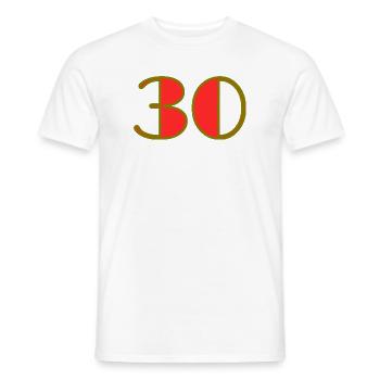 30. 30 YEARS. 30th ANNIVERSARY. 30 YEARS ANNIVERSARY. - Men's T-Shirt - white - Front - AI Model Male 178 dark (178cm)