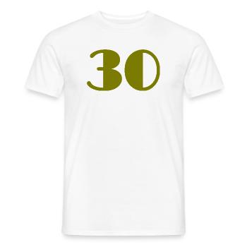 30. 30 YEARS. 30th ANNIVERSARY. 30 YEARS ANNIVERSARY. - Men's T-Shirt - white - Front - AI Model Male 178 dark (178cm)