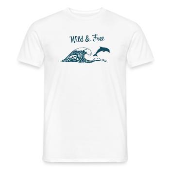 Wild & Free Ocean Wave Dolphin Surf Beach Vibes - Men's T-Shirt - white - Front - AI Model Male 178 dark (178cm)