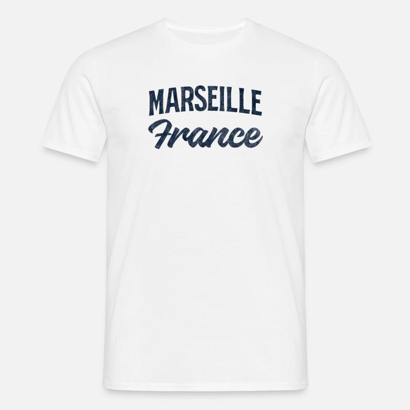 Marseille Frankreich Retro Script - Männer T-Shirt - Weiß