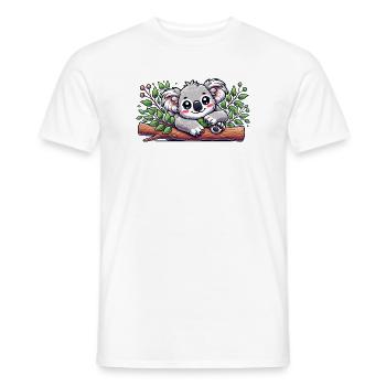 The cute koala bear on a eucalyptus branch - Men's T-Shirt - white - Front - AI Model Male 178 dark (178cm)