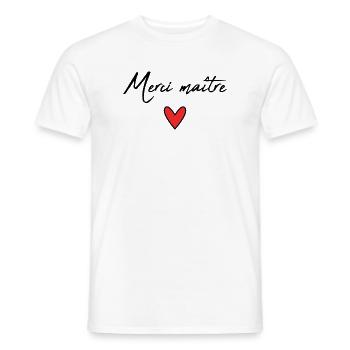 MAÎTRE. MAITRE. MERCI. MERCI MAÎTRE. MAITRE - T-shirt homme - blanc - Devant - AI Model Male 178 dark (178cm)