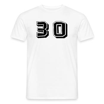 30. 30 YEARS. 30th ANNIVERSARY. 30 YEARS ANNIVERSARY. - Men's T-Shirt - white - Front - AI Model Male 178 dark (178cm)