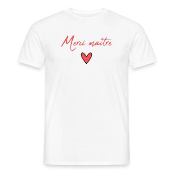 MAÎTRE. MAITRE. MERCI. MERCI MAÎTRE. MAITRE - T-shirt homme - blanc - Devant - AI Model Male 178 dark (178cm)