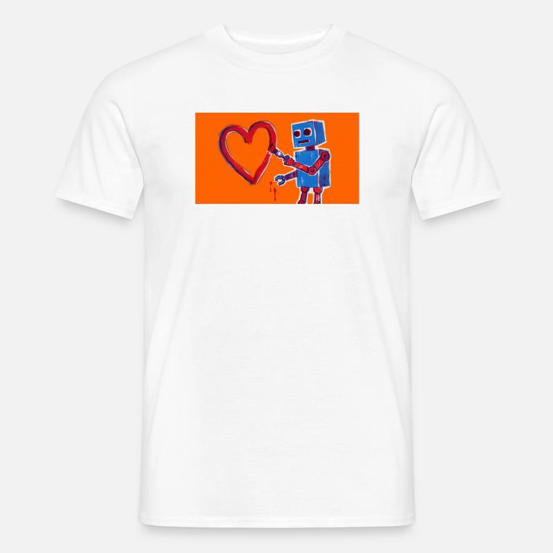 Robotherz auf Neonorange Hintergrund - Männer T-Shirt - Weiß