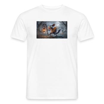 Grappig pluizig Halloween-wezen met een lantaarn - Heren T-shirt - wit - Voor - AI Model Male 178 dark (178cm)