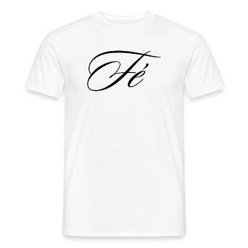 Graphisme typographique cursif de la foi portugaise Fé - T-shirt homme - blanc - Devant - AI Model Male 178 dark (178cm)