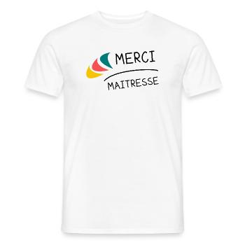 MISTRESS. THANK YOU. THANK YOU MISTRESS. MISTRESS - Men's T-Shirt - white - Front - AI Model Male 178 dark (178cm)