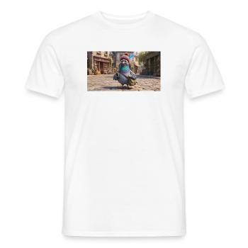 Pigeon voyageur en bonnet explorant une ville européenne - T-shirt homme - blanc - Devant - AI Model Male 178 dark (178cm)