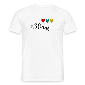 30. 30 ANS. 30e ANNIVERSAIRE. ANNIVERSAIRE 30 ANS. - T-shirt homme - blanc - Devant - AI Model Male 178 dark (178cm)
