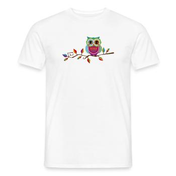 Owl sitting on a branch - Men's T-Shirt - white - Front - AI Model Male 178 dark (178cm)