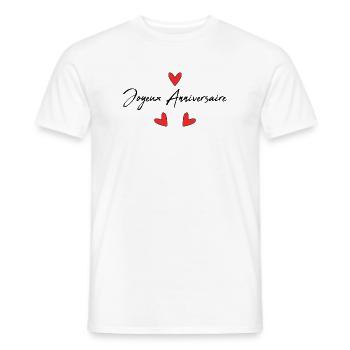 JOYEUX ANNIVERSAIRE. HAPPY BIRTHDAY. COEUR. I LOVE - T-shirt homme - blanc - Devant - AI Model Male 178 dark (178cm)