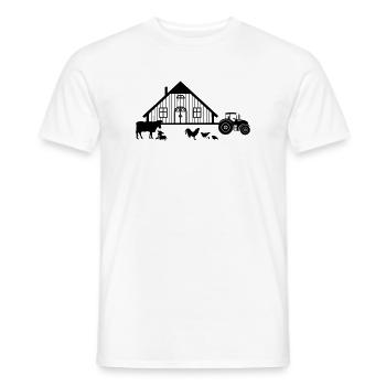 Tracteur agricole vache veau poulets coq poussins - T-shirt homme - blanc - Devant - AI Model Male 178 dark (178cm)