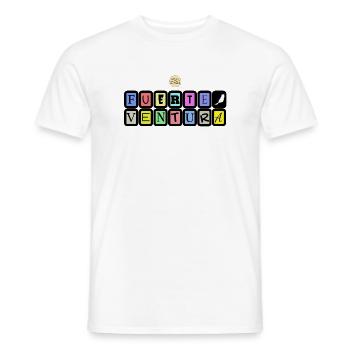 Fuerteventura-Schriftzug mit bunten Buchstaben - Männer T-Shirt - Weiß - Vorne - AI Model Male 178 dark (178cm)