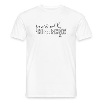 powered by coffee and chaos Kaffeejunkie Spruch - Men's T-Shirt - white - Front - AI Model Male 178 dark (178cm)