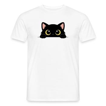 Neugierige schwarze Katze – niedliche gelbe Augen - Männer T-Shirt - Weiß - Vorne - AI Model Male 178 dark (178cm)