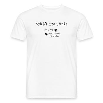 Sorry I’m Late – Cat Humor Tee - Men's T-Shirt - white - Front - AI Model Male 178 dark (178cm)